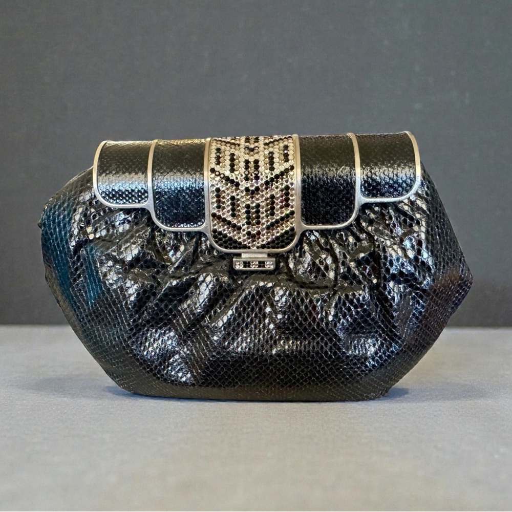 Vtg 80s Finesse La Model Black Snakeskin Shoulder Bag Rhinestones Leiber Style